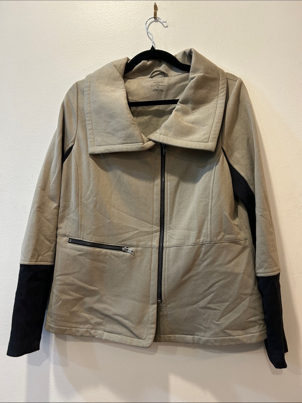 Majestic Paris Two-Tone Green and Black Utility Zip Jacket